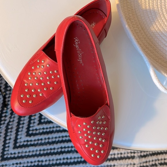 Angel Step Shoes - Angel Steps Red Loafers with Gold Studs 8.5